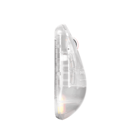 Super clear Edition Pulsar X2H Mini Gaming Mouse with a translucent black design, narrow waist, higher hump, symmetrical shape, optical switch, and PAW3395 sensor.