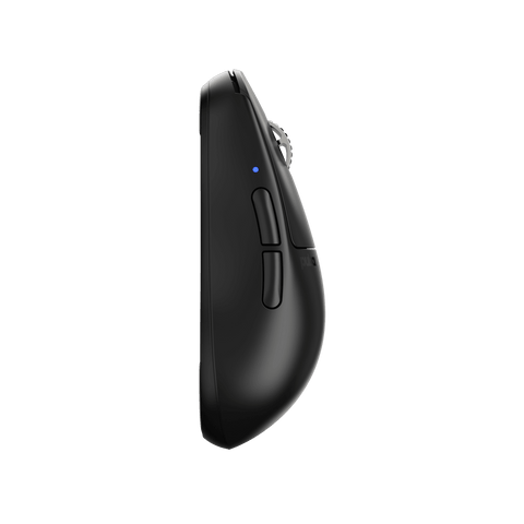 Black Pulsar X2H Medium Gaming Mouse with a narrow waist, higher hump, symmetrical shape, optical switch, PAW3395 sensor, OLED display, and driver-free setup, ideal for esports tournaments.