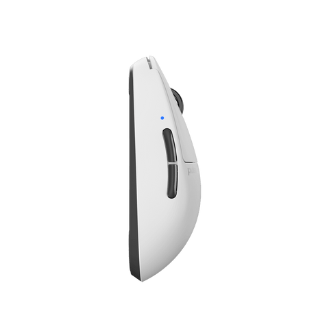 White Pulsar X2A mini Gaming Mouse with an ambidextrous X2 shape, configurable buttons for both left and right-hand use, featuring a lightweight design and PAW3395 optical sensor