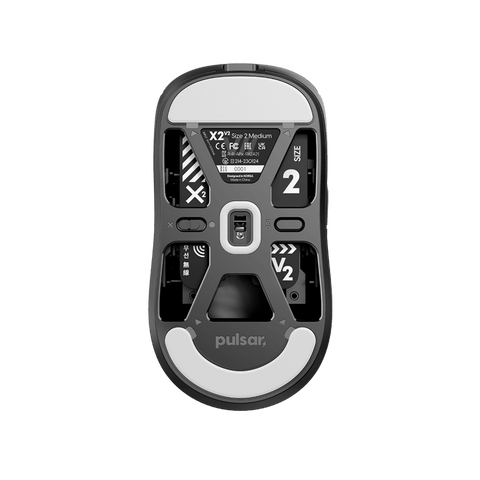 White Pulsar X2 v2 Gaming Mouse, lightweight and ergonomically designed with a symmetrical shape, optical switch, PAW3395 sensor, ideal for fingertip and claw grip styles