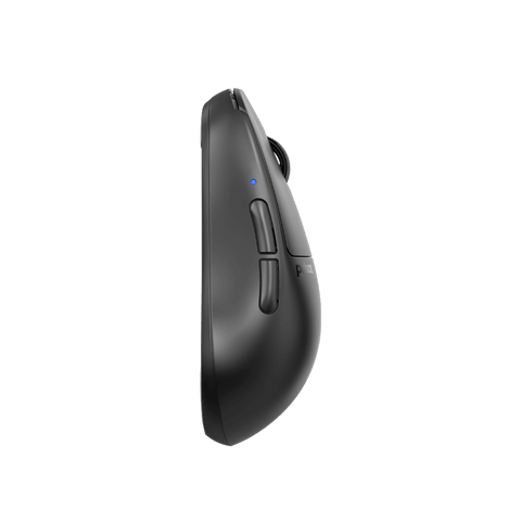 Black Pulsar X2H mini Gaming Mouse with a translucent black design, narrow waist, higher hump, symmetrical shape, optical switch, and PAW3395 sensor.