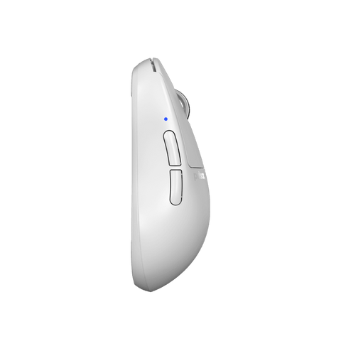 White Pulsar X2H mini Gaming Mouse with a translucent black design, narrow waist, higher hump, symmetrical shape, optical switch, and PAW3395 sensor.
